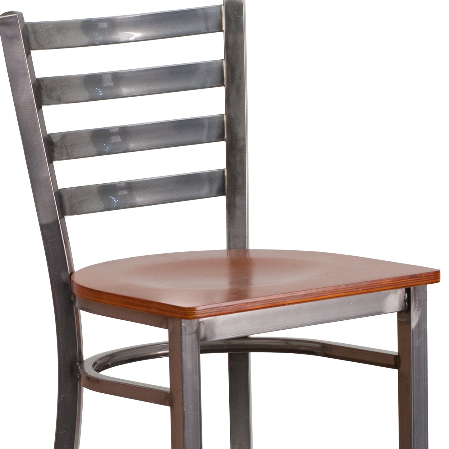HERCULES Series Silver Antique Finish with Clear Coat Ladder Back Metal Restaurant Barstool - Cherry Wood Seat Cherry Wood Seat/Clear Coated Metal Frame