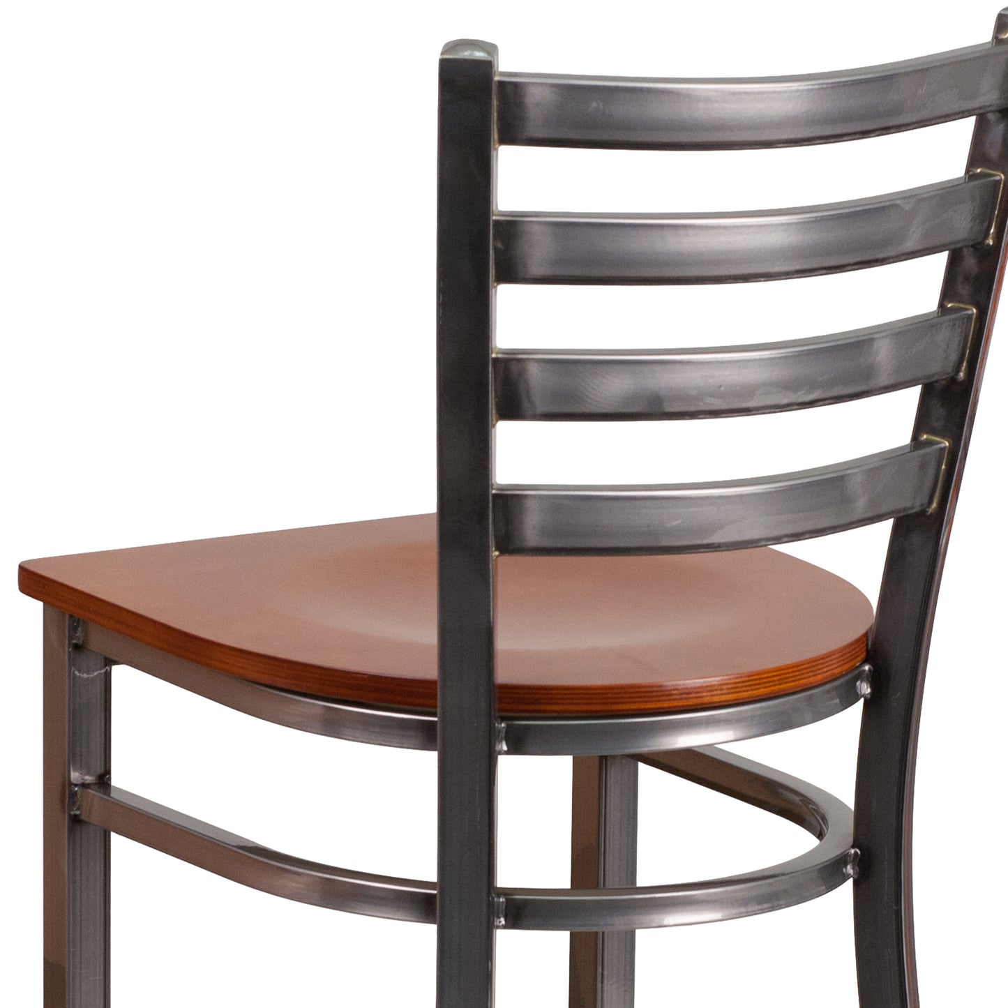 HERCULES Series Silver Antique Finish with Clear Coat Ladder Back Metal Restaurant Barstool - Cherry Wood Seat Cherry Wood Seat/Clear Coated Metal Frame