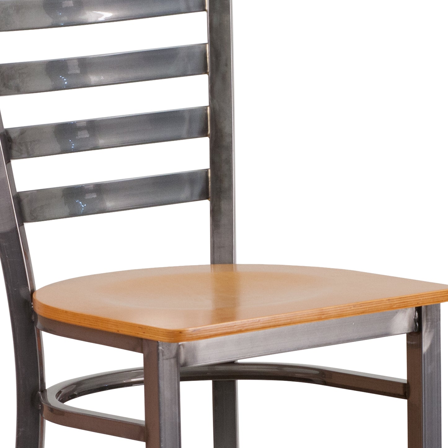 HERCULES Series Silver Antique Finish with Clear Coat Ladder Back Metal Restaurant Barstool - Natural Wood Seat Natural Wood Seat/Clear Coated Metal Frame