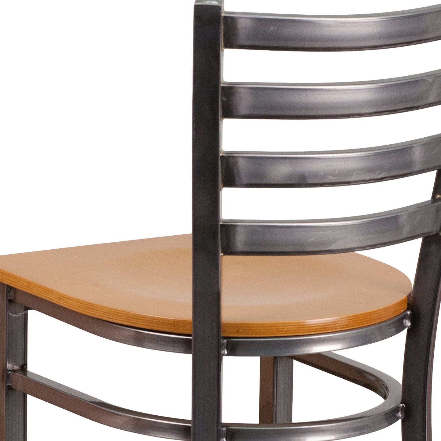 HERCULES Series Silver Antique Finish with Clear Coat Ladder Back Metal Restaurant Barstool - Natural Wood Seat Natural Wood Seat/Clear Coated Metal Frame