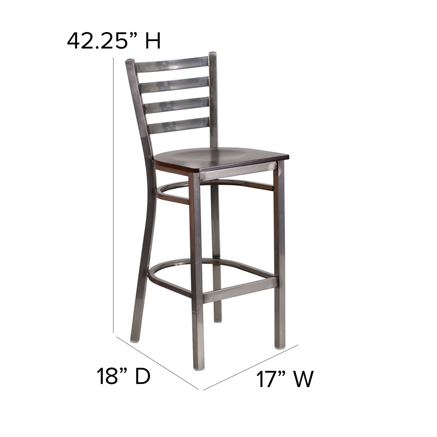 HERCULES Series Silver Antique Finish with Clear Coat Ladder Back Metal Restaurant Barstool - Walnut Wood Seat Walnut Wood Seat/Clear Coated Metal Frame