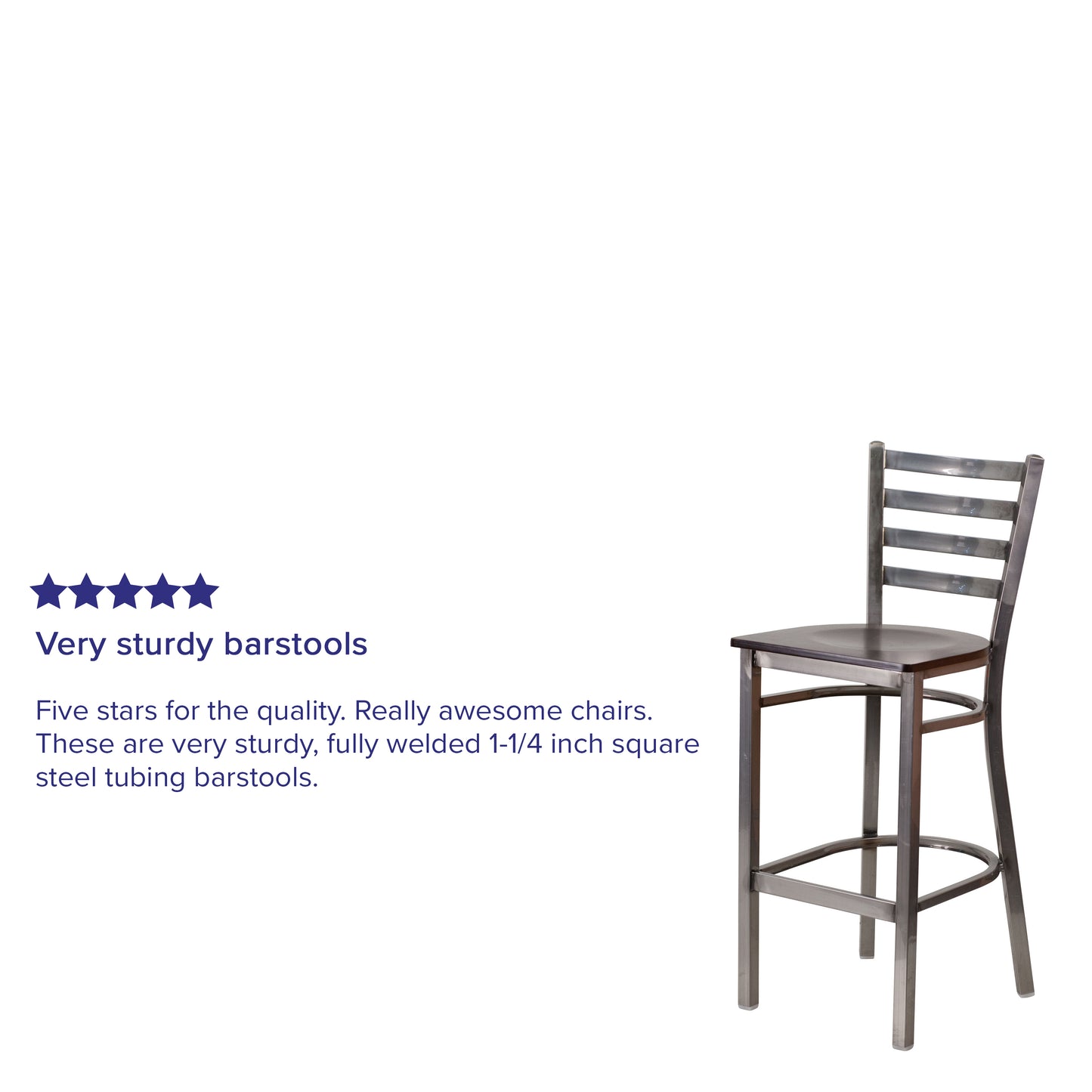 HERCULES Series Silver Antique Finish with Clear Coat Ladder Back Metal Restaurant Barstool - Walnut Wood Seat Walnut Wood Seat/Clear Coated Metal Frame