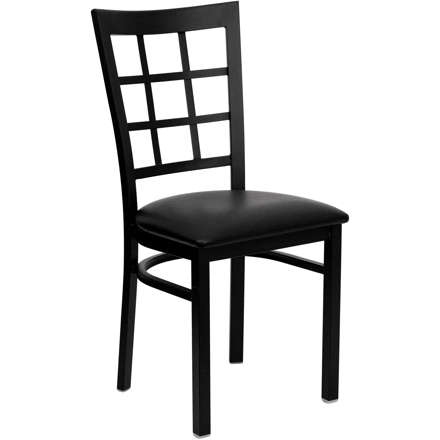HERCULES Series Black Window Back Metal Restaurant Chair - Black Vinyl Seat Black Vinyl Seat/Black Metal Frame XU-DG6Q3BWIN-BLKV-GG