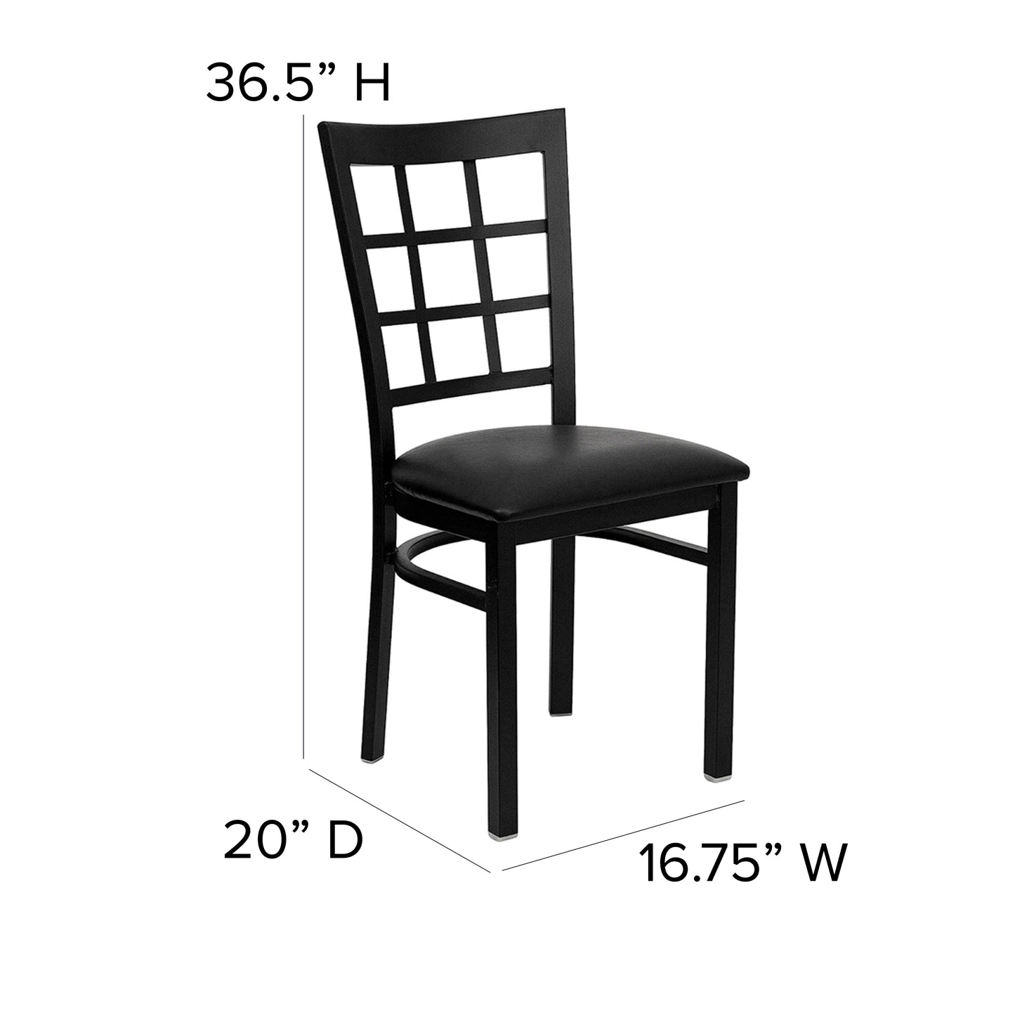 HERCULES Series Black Window Back Metal Restaurant Chair - Black Vinyl Seat Black Vinyl Seat/Black Metal Frame XU-DG6Q3BWIN-BLKV-GG