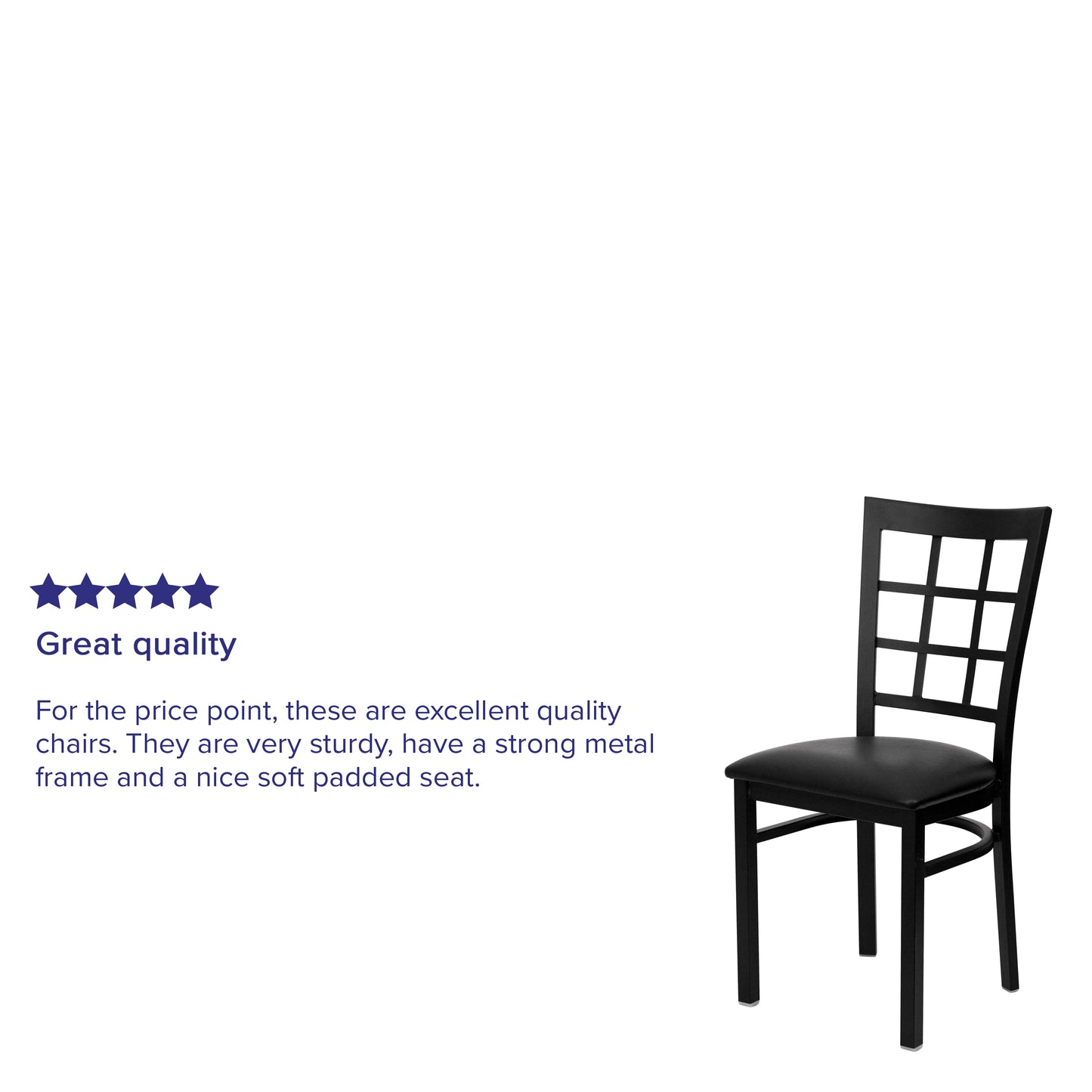 HERCULES Series Black Window Back Metal Restaurant Chair - Black Vinyl Seat Black Vinyl Seat/Black Metal Frame XU-DG6Q3BWIN-BLKV-GG
