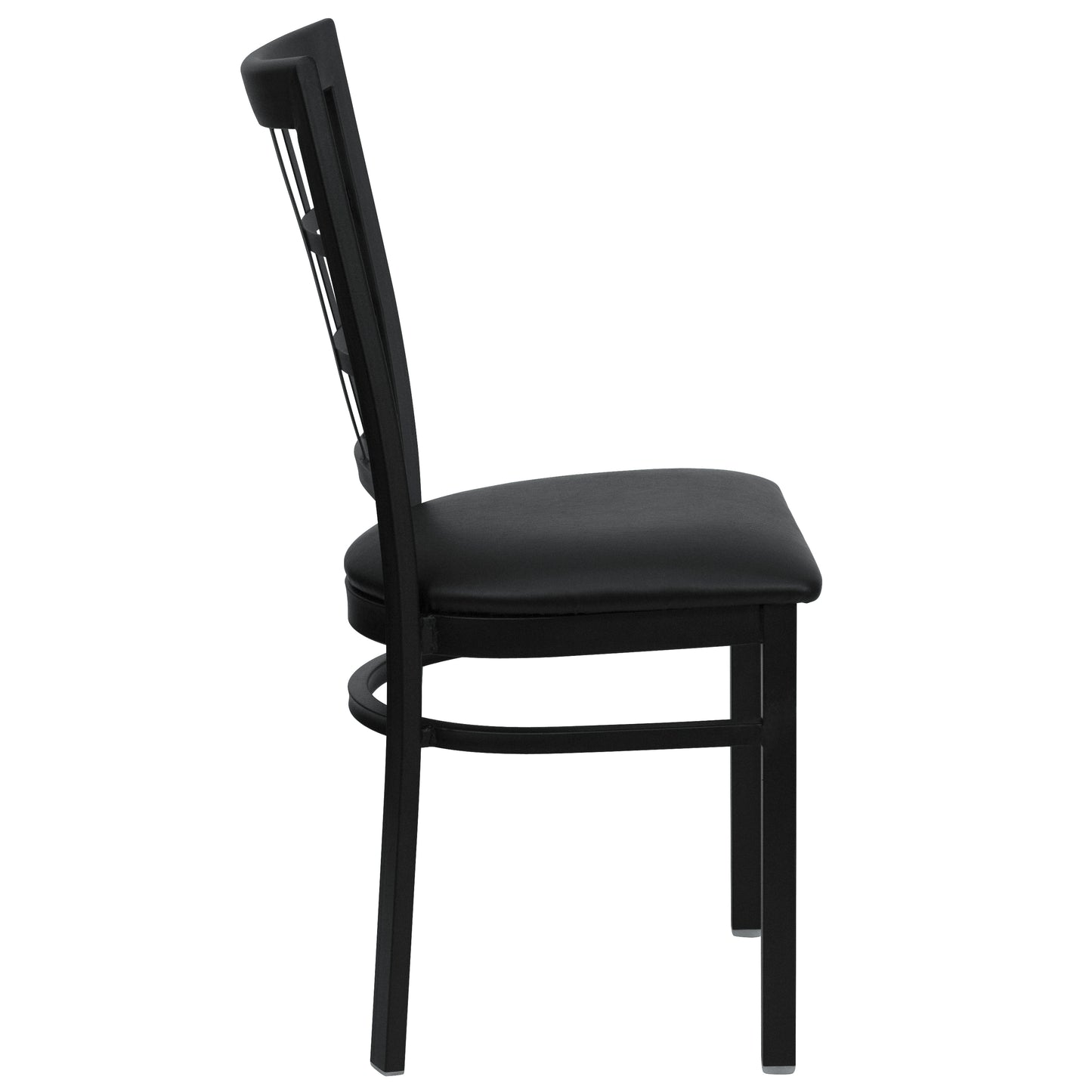 HERCULES Series Black Window Back Metal Restaurant Chair - Black Vinyl Seat Black Vinyl Seat/Black Metal Frame XU-DG6Q3BWIN-BLKV-GG