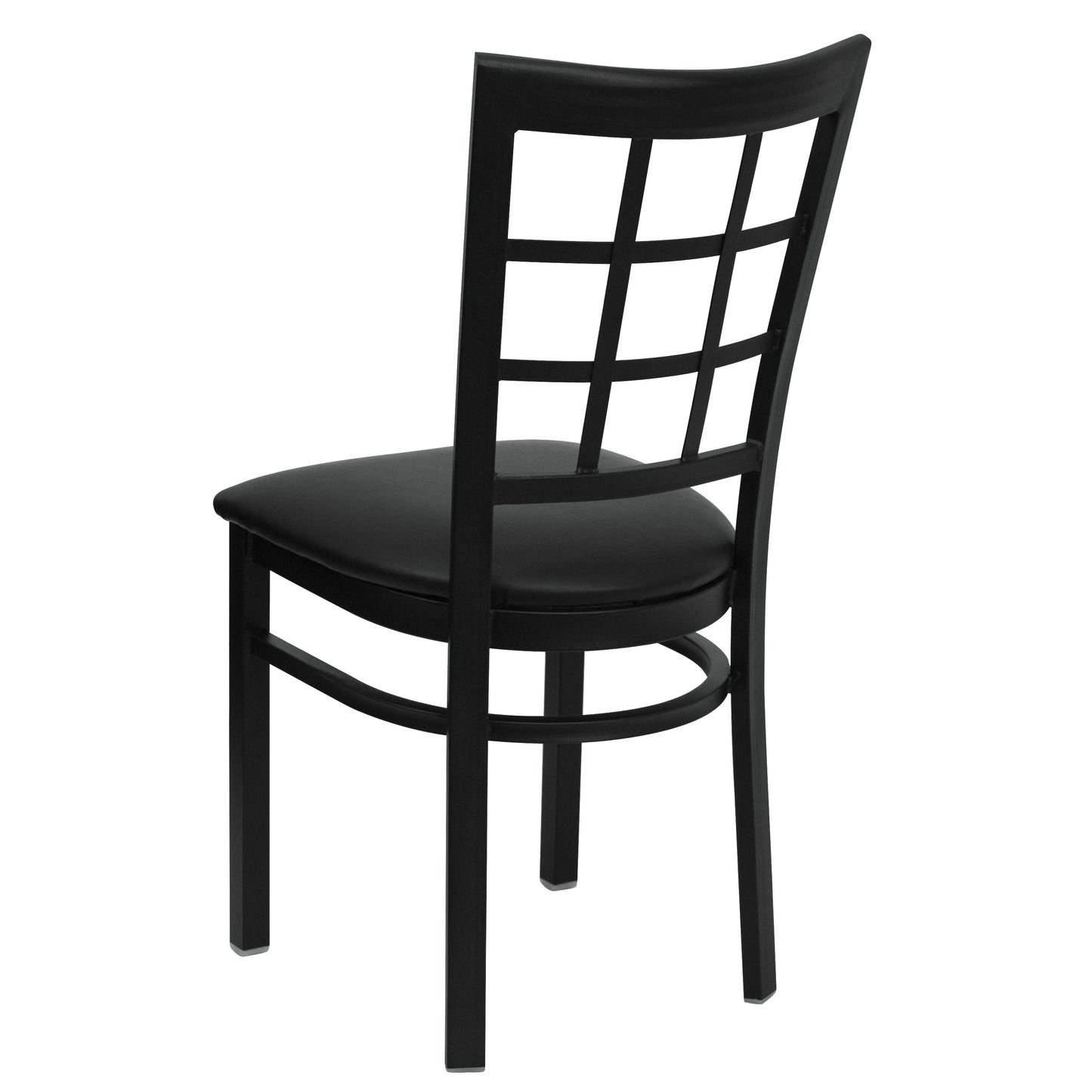 HERCULES Series Black Window Back Metal Restaurant Chair - Black Vinyl Seat Black Vinyl Seat/Black Metal Frame XU-DG6Q3BWIN-BLKV-GG