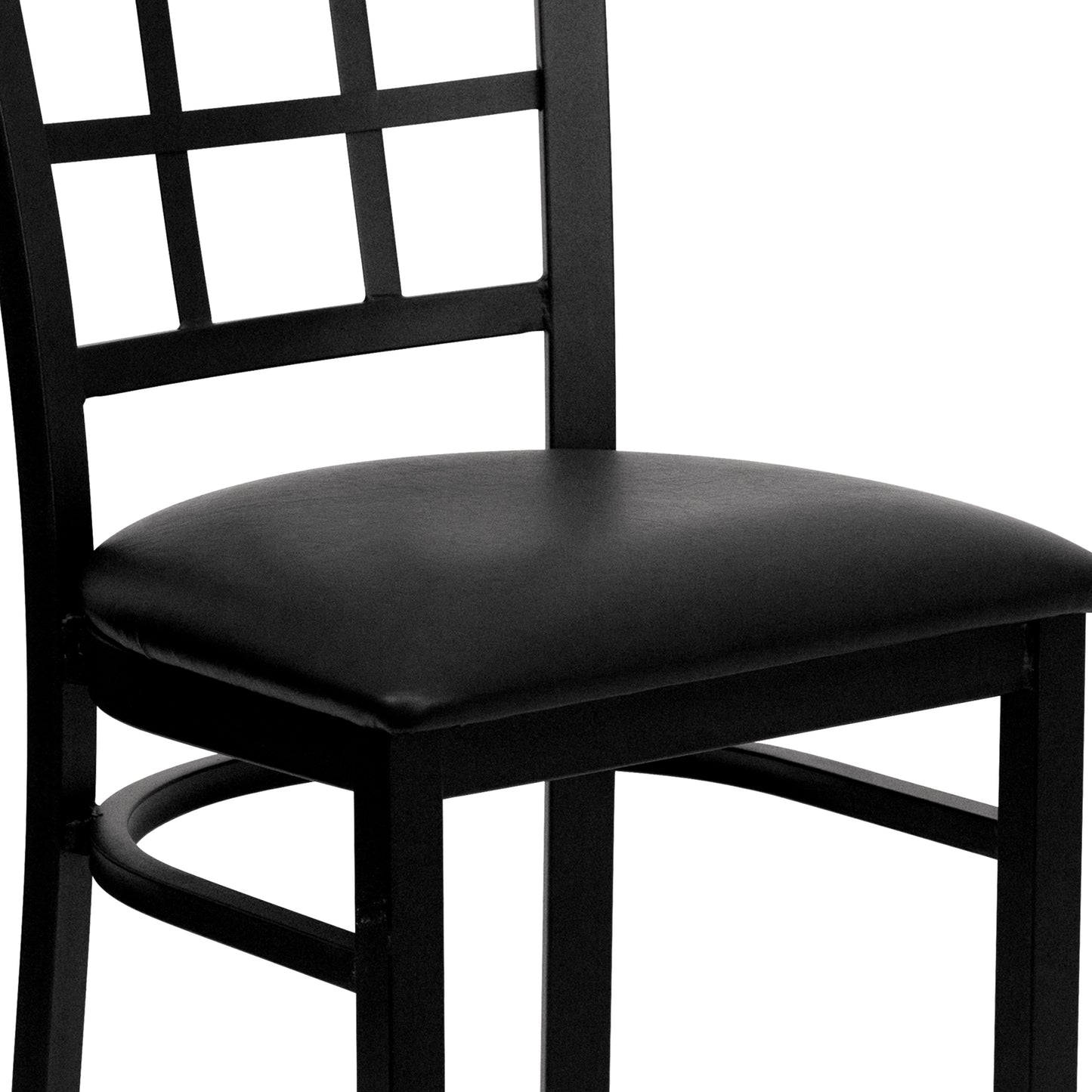 HERCULES Series Black Window Back Metal Restaurant Chair - Black Vinyl Seat Black Vinyl Seat/Black Metal Frame XU-DG6Q3BWIN-BLKV-GG