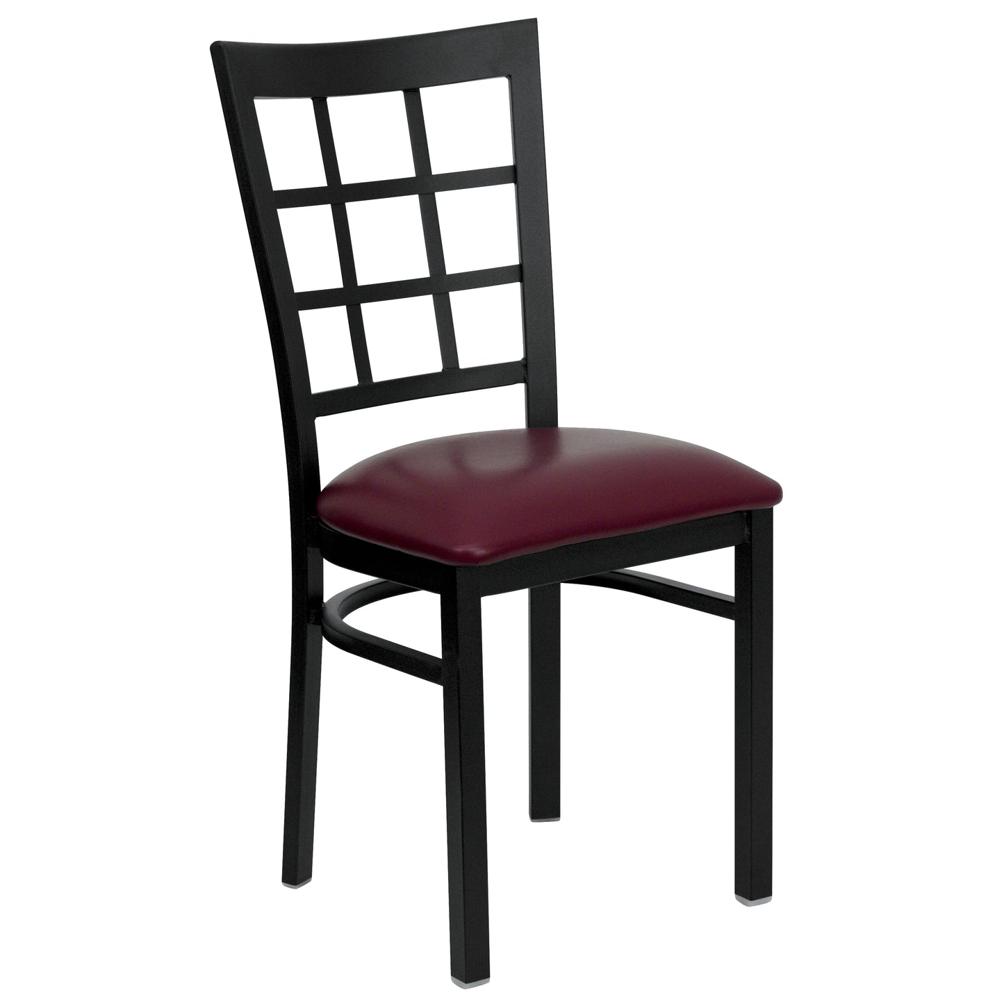 HERCULES Series Black Window Back Metal Restaurant Chair - Burgundy Vinyl Seat Burgundy Vinyl Seat/Black Metal Frame