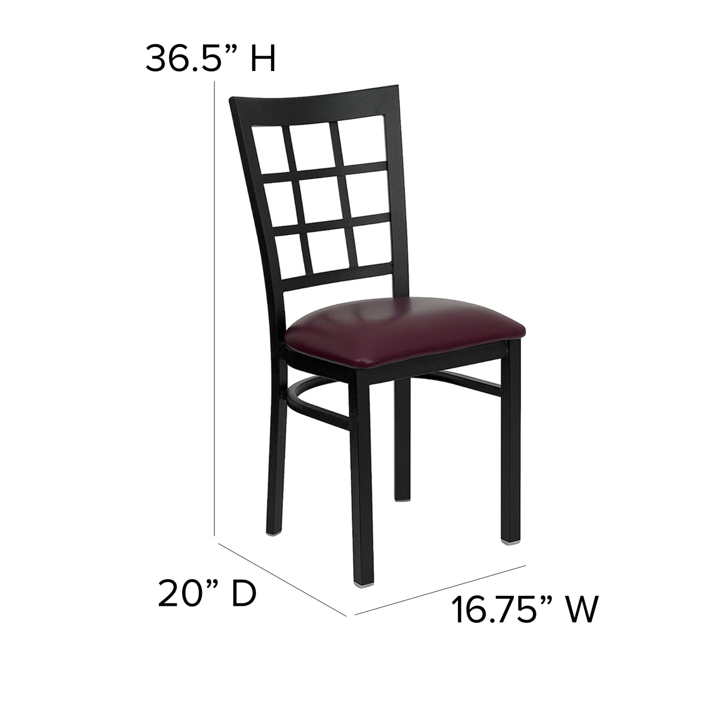 HERCULES Series Black Window Back Metal Restaurant Chair - Burgundy Vinyl Seat Burgundy Vinyl Seat/Black Metal Frame