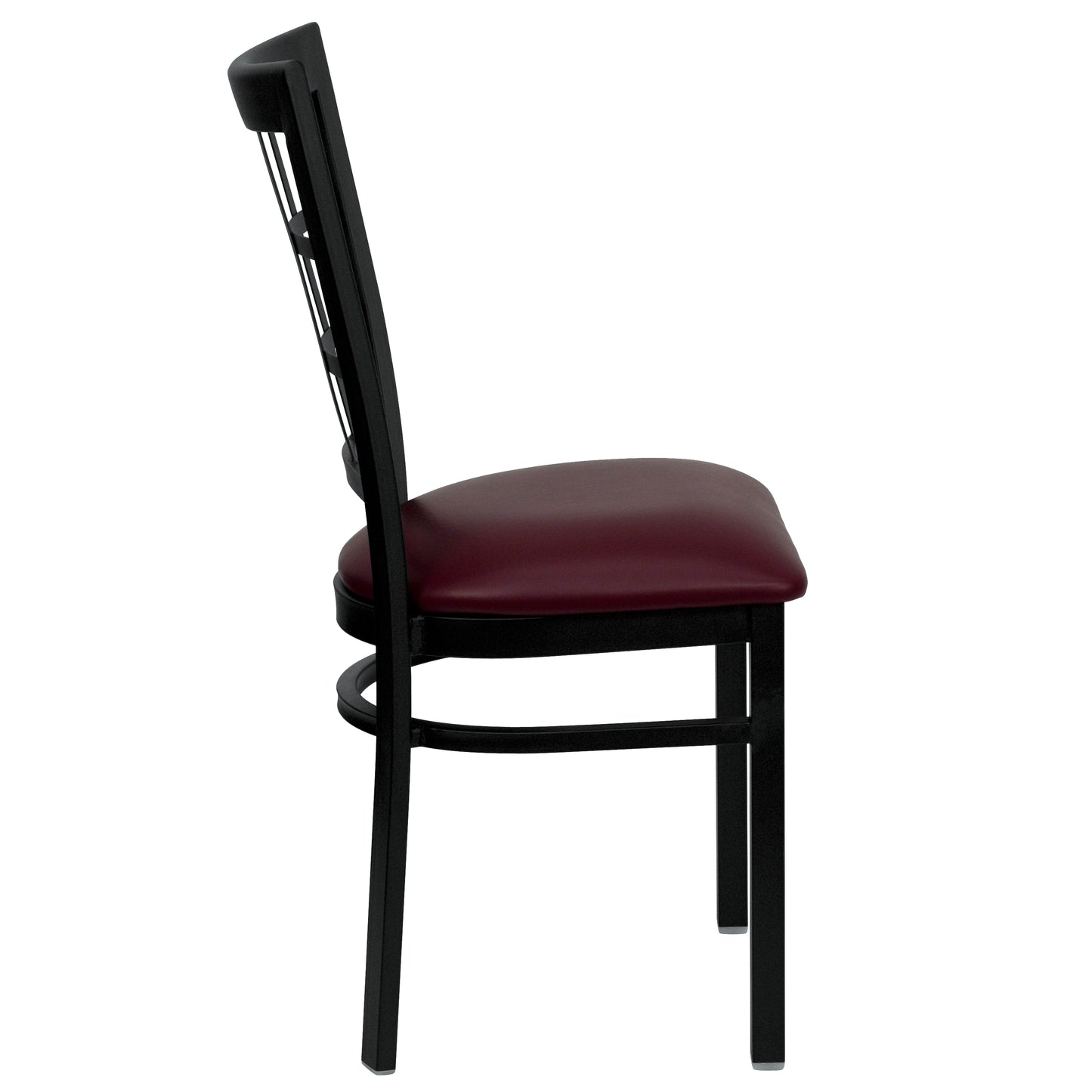 HERCULES Series Black Window Back Metal Restaurant Chair - Burgundy Vinyl Seat Burgundy Vinyl Seat/Black Metal Frame