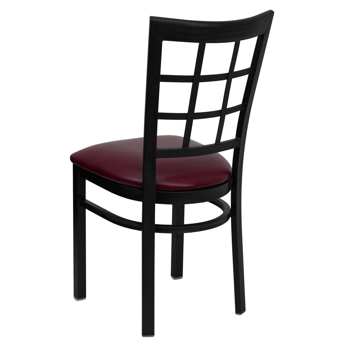 HERCULES Series Black Window Back Metal Restaurant Chair - Burgundy Vinyl Seat Burgundy Vinyl Seat/Black Metal Frame
