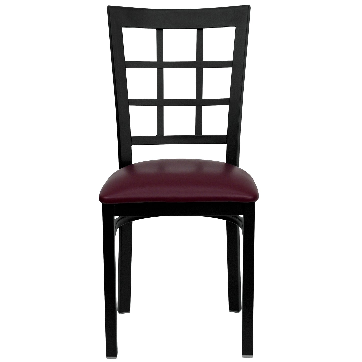 HERCULES Series Black Window Back Metal Restaurant Chair - Burgundy Vinyl Seat Burgundy Vinyl Seat/Black Metal Frame