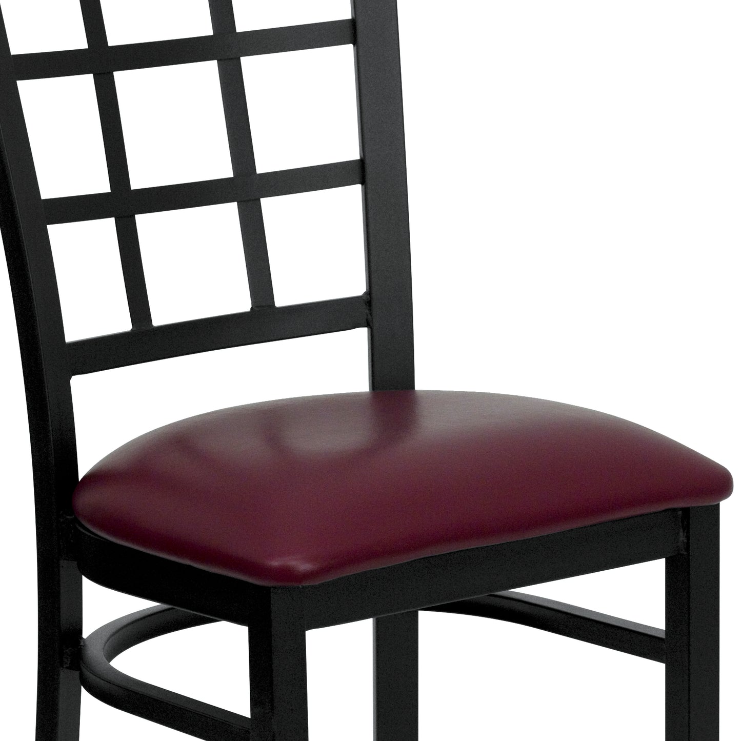 HERCULES Series Black Window Back Metal Restaurant Chair - Burgundy Vinyl Seat Burgundy Vinyl Seat/Black Metal Frame