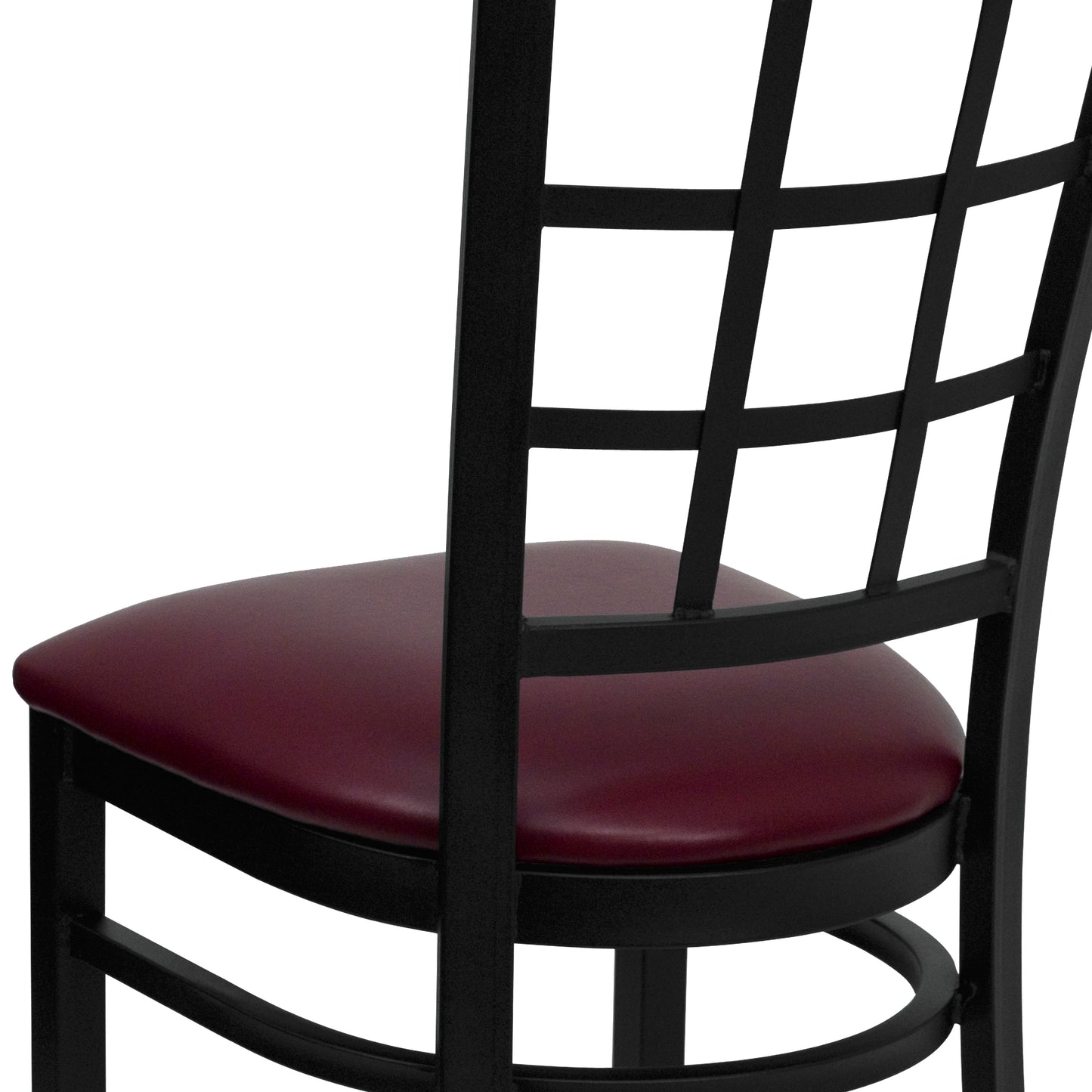 HERCULES Series Black Window Back Metal Restaurant Chair - Burgundy Vinyl Seat Burgundy Vinyl Seat/Black Metal Frame