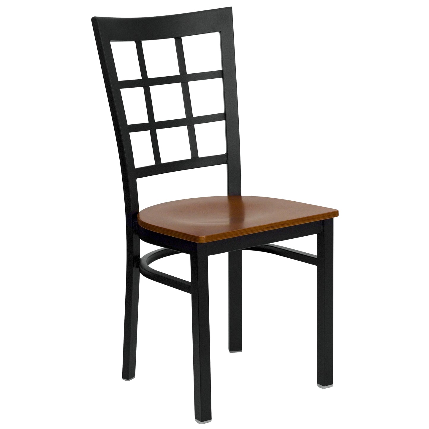 HERCULES Series Black Window Back Metal Restaurant Chair - Cherry Wood Seat Cherry Wood Seat/Black Metal Frame