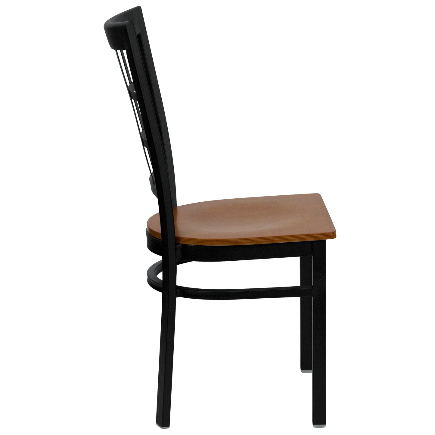 HERCULES Series Black Window Back Metal Restaurant Chair - Cherry Wood Seat Cherry Wood Seat/Black Metal Frame