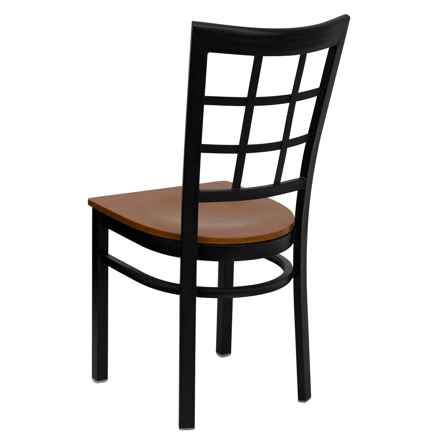 HERCULES Series Black Window Back Metal Restaurant Chair - Cherry Wood Seat Cherry Wood Seat/Black Metal Frame