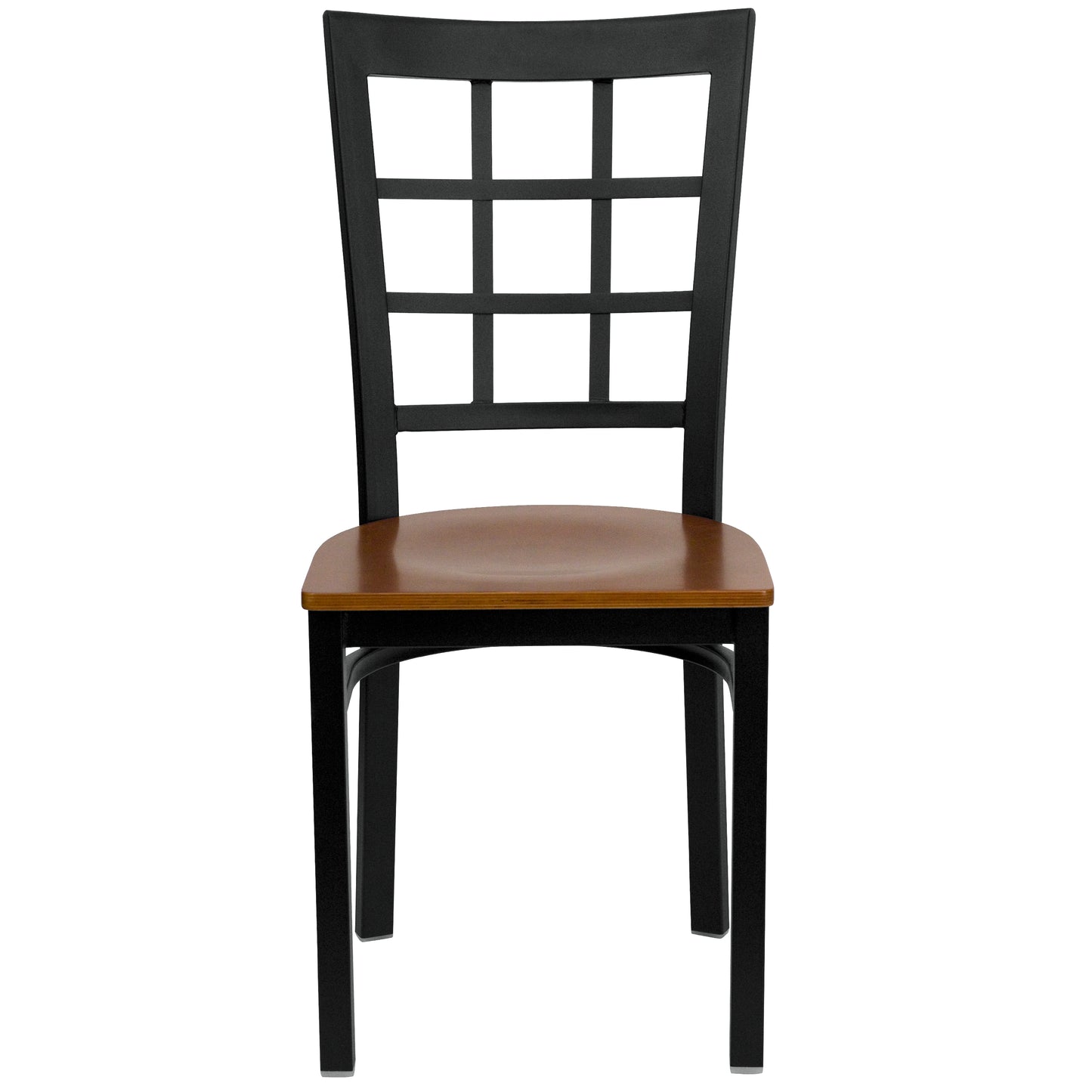 HERCULES Series Black Window Back Metal Restaurant Chair - Cherry Wood Seat Cherry Wood Seat/Black Metal Frame