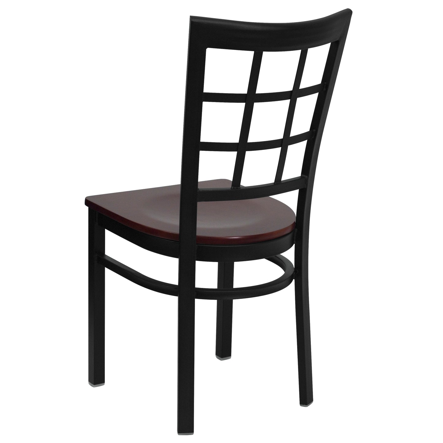 HERCULES Series Black Window Back Metal Restaurant Chair - Mahogany Wood Seat Mahogany Wood Seat/Black Metal Frame