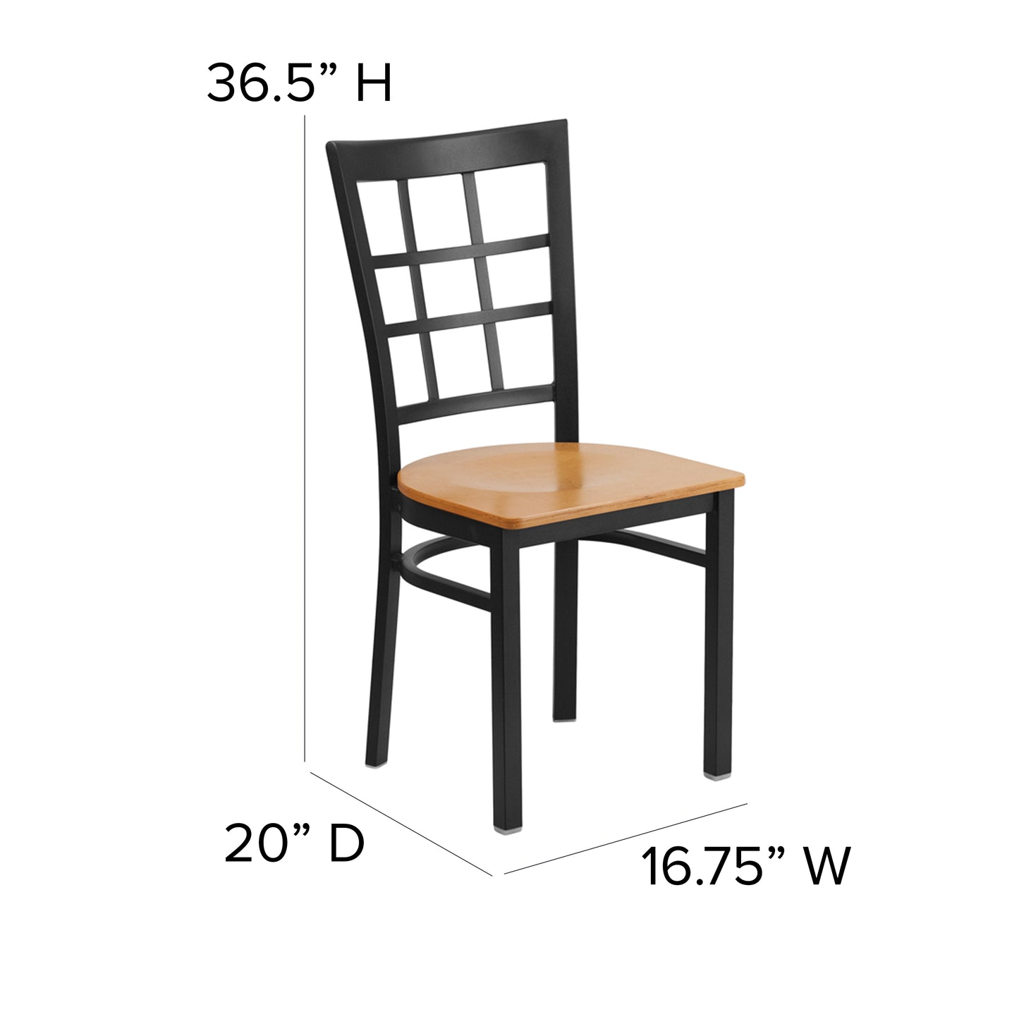 HERCULES Series Black Window Back Metal Restaurant Chair - Natural Wood Seat Natural Wood Seat/Black Metal Frame