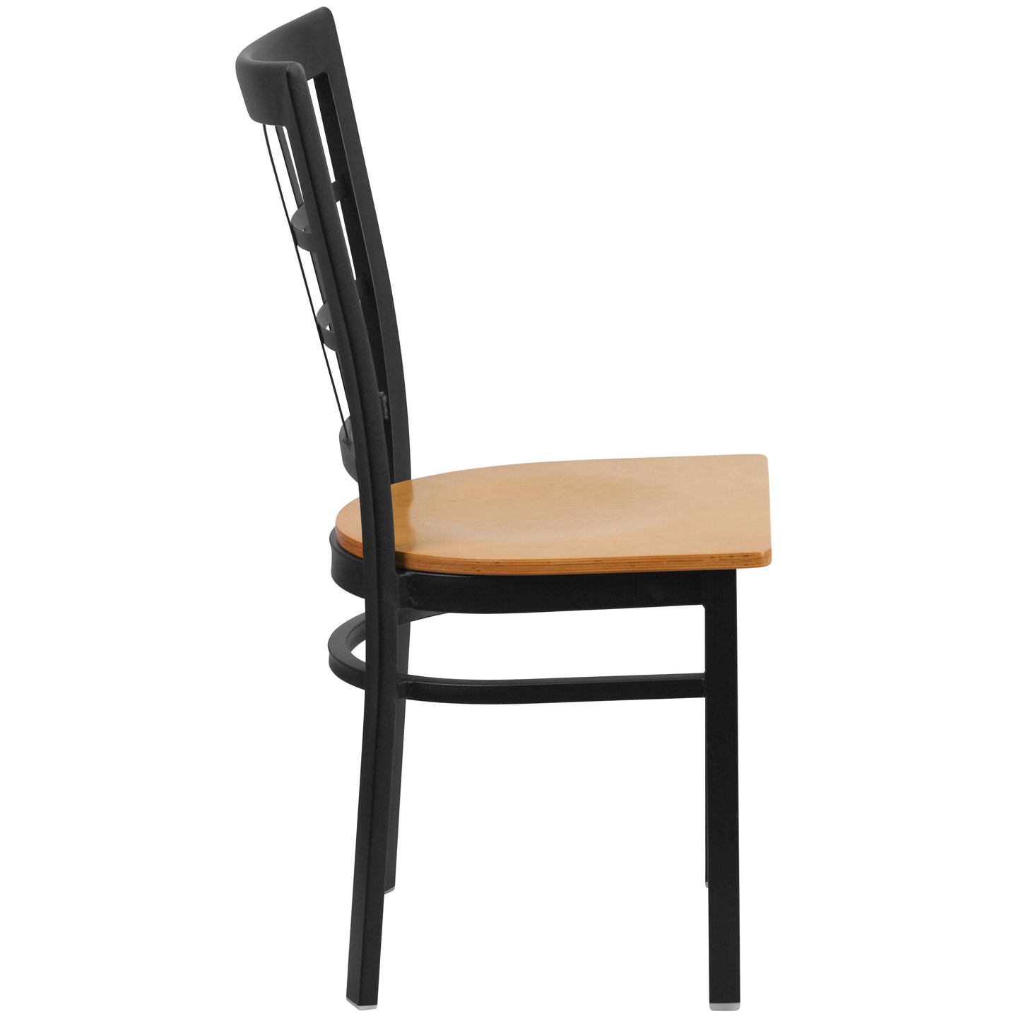 HERCULES Series Black Window Back Metal Restaurant Chair - Natural Wood Seat Natural Wood Seat/Black Metal Frame