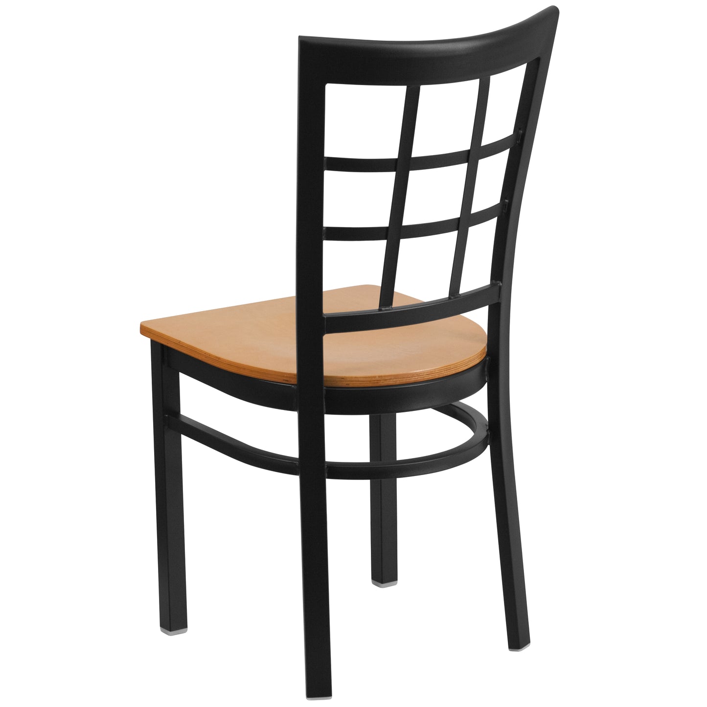 HERCULES Series Black Window Back Metal Restaurant Chair - Natural Wood Seat Natural Wood Seat/Black Metal Frame