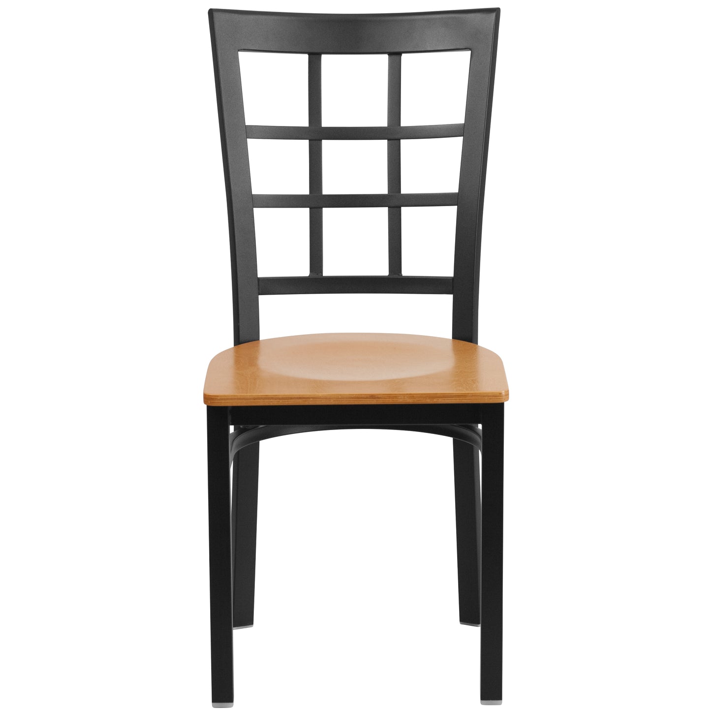 HERCULES Series Black Window Back Metal Restaurant Chair - Natural Wood Seat Natural Wood Seat/Black Metal Frame