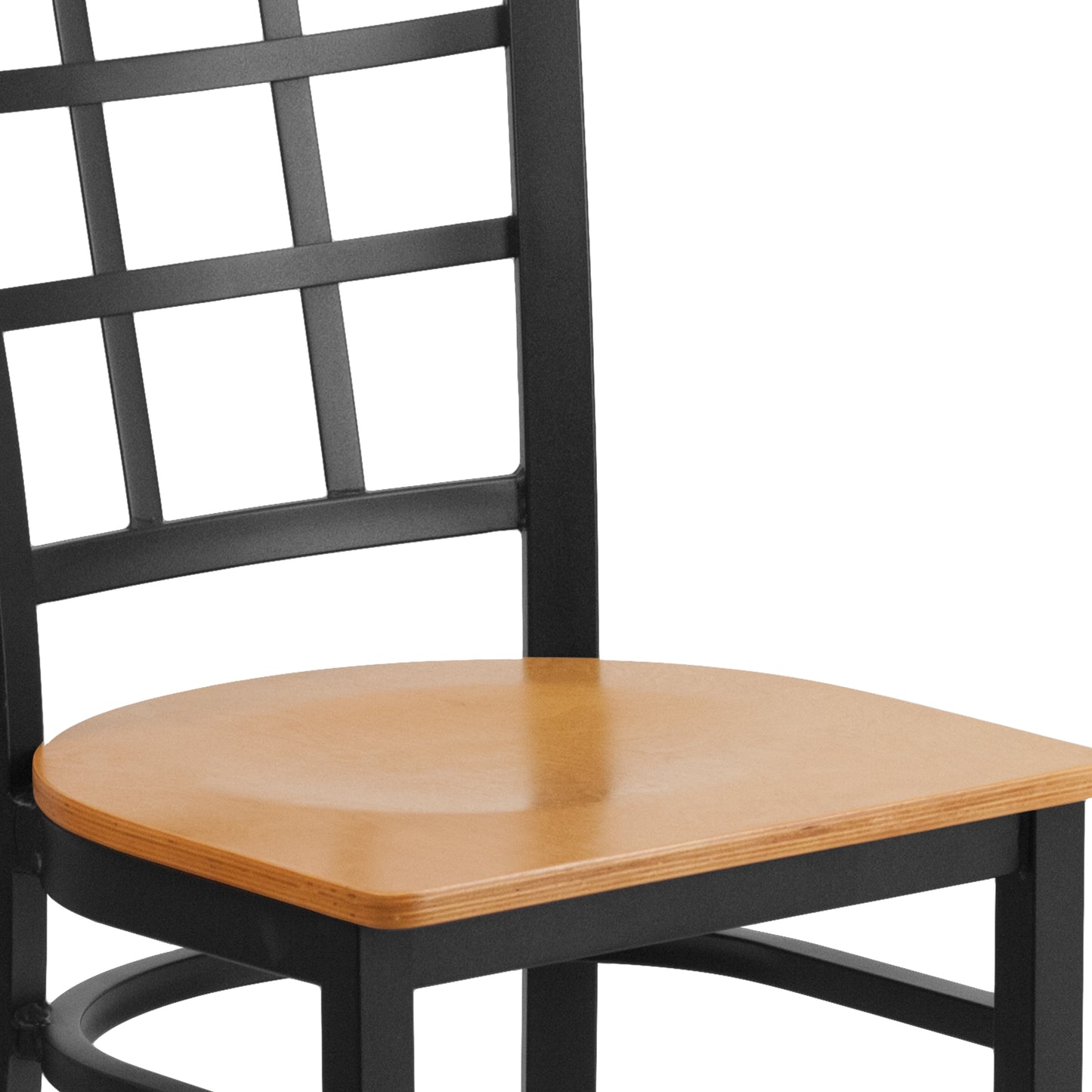 HERCULES Series Black Window Back Metal Restaurant Chair - Natural Wood Seat Natural Wood Seat/Black Metal Frame