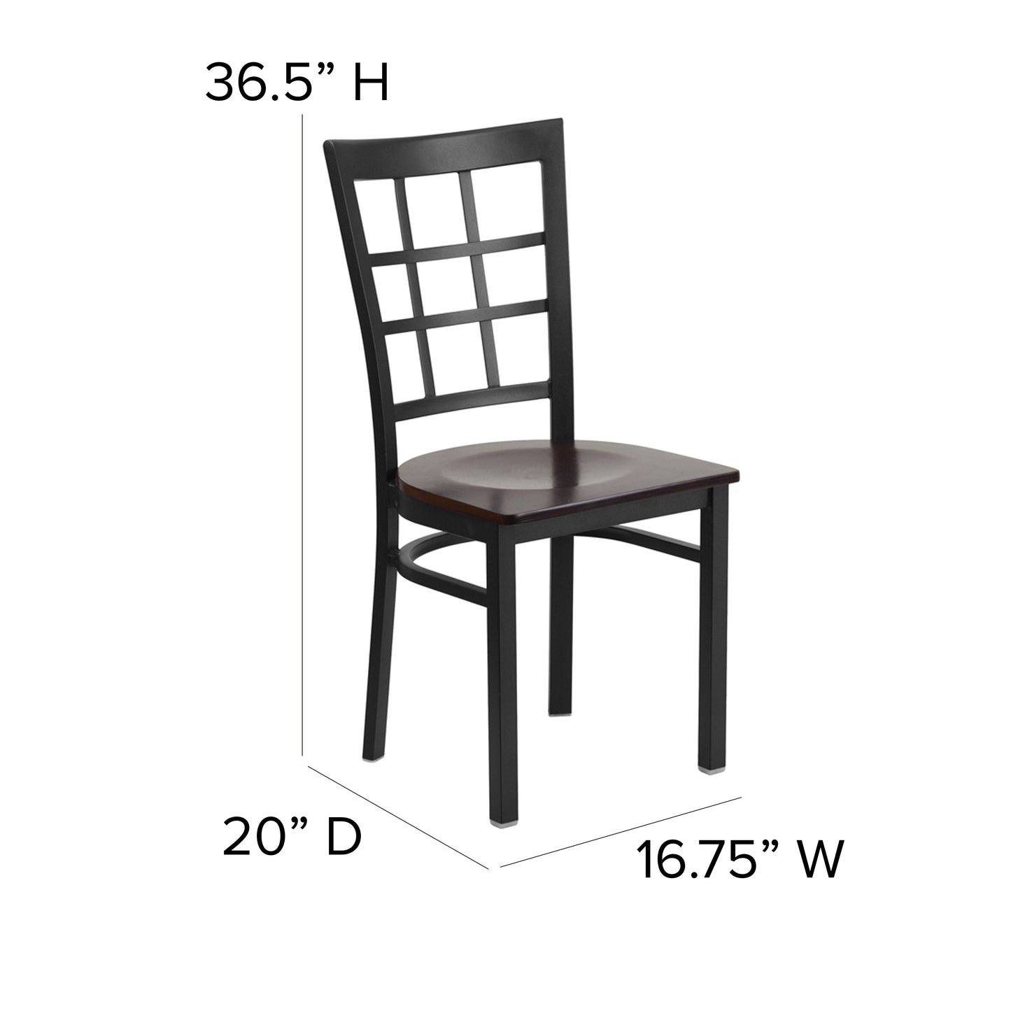 HERCULES Series Black Window Back Metal Restaurant Chair - Walnut Wood Seat Walnut Wood Seat/Black Metal Frame