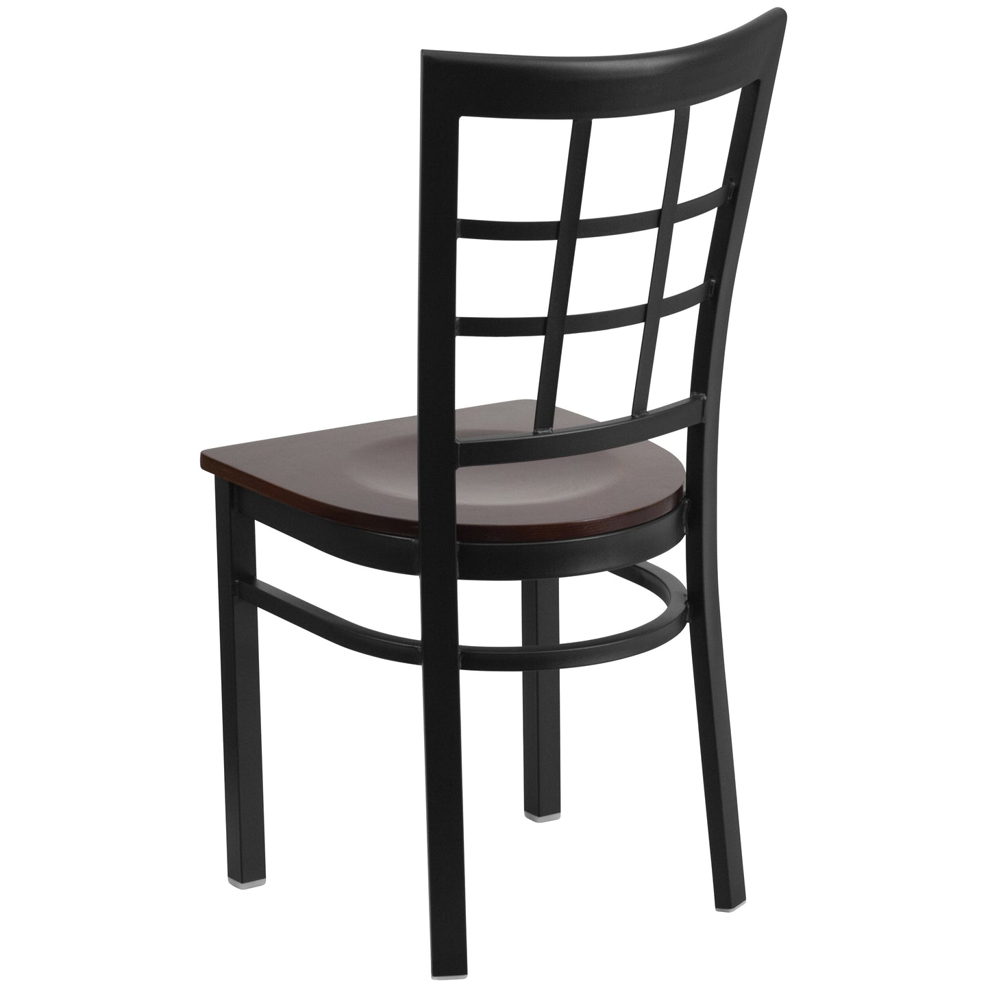 HERCULES Series Black Window Back Metal Restaurant Chair - Walnut Wood Seat Walnut Wood Seat/Black Metal Frame