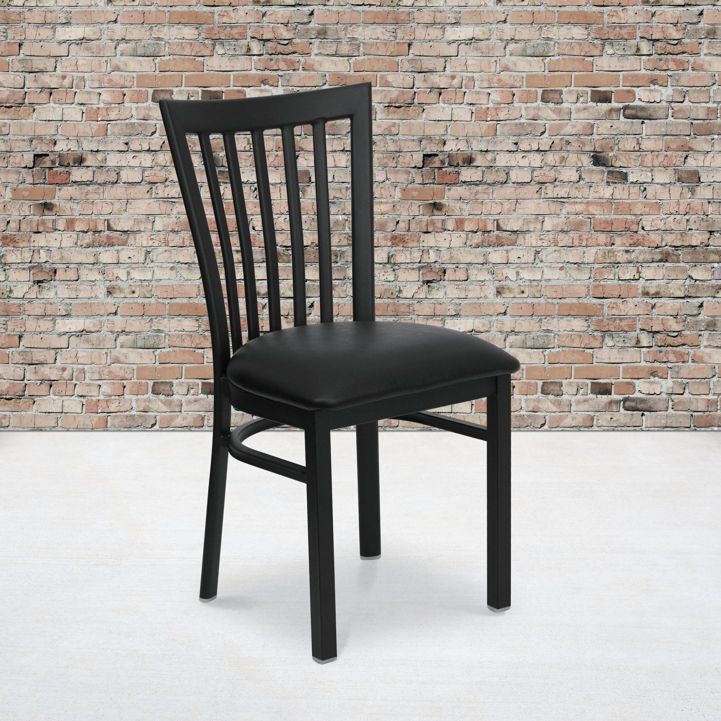 HERCULES Series Black School House Back Metal Restaurant Chair - Black Vinyl Seat Black Vinyl Seat/Black Metal Frame