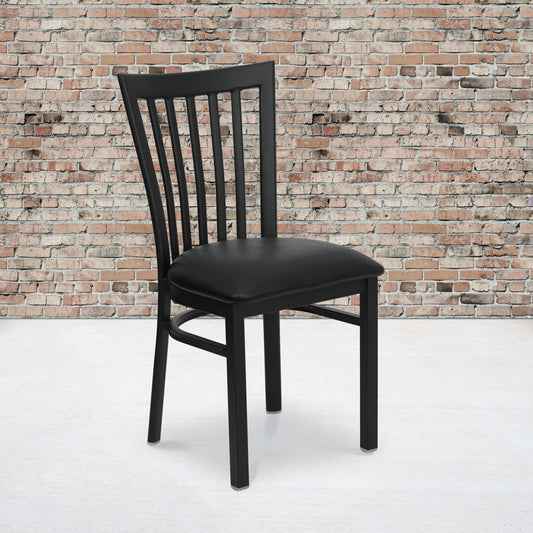 HERCULES Series Black School House Back Metal Restaurant Chair - Black Vinyl Seat Black Vinyl Seat/Black Metal Frame