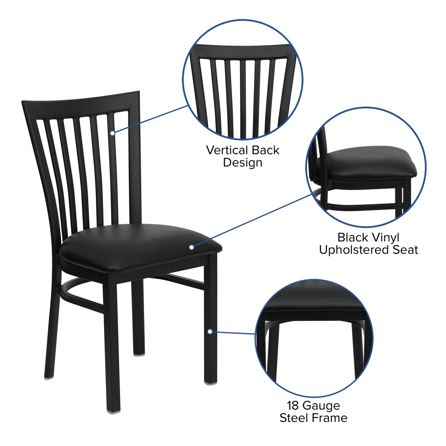 HERCULES Series Black School House Back Metal Restaurant Chair - Black Vinyl Seat Black Vinyl Seat/Black Metal Frame