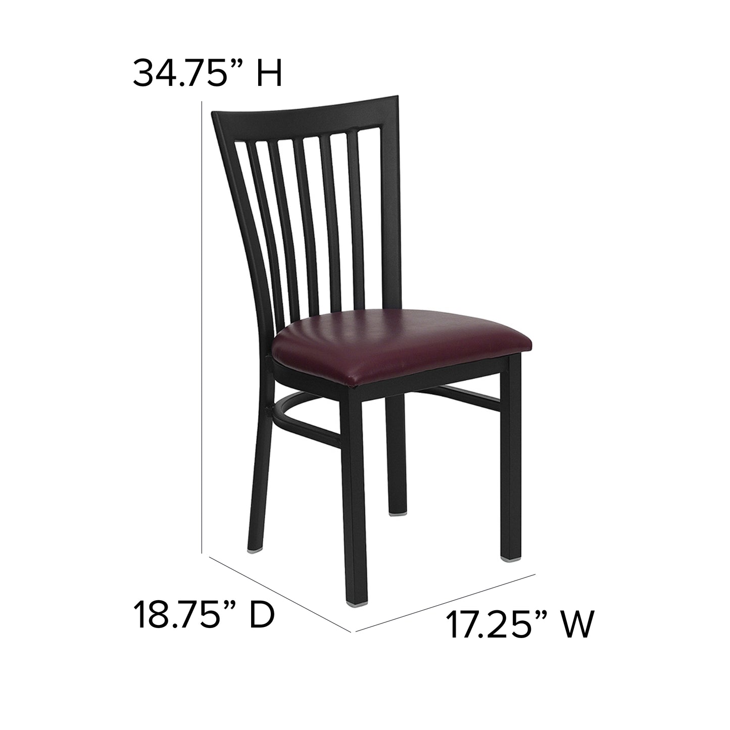 HERCULES Series Black School House Back Metal Restaurant Chair - Burgundy Vinyl Seat Burgundy Vinyl Seat/Black Metal Frame
