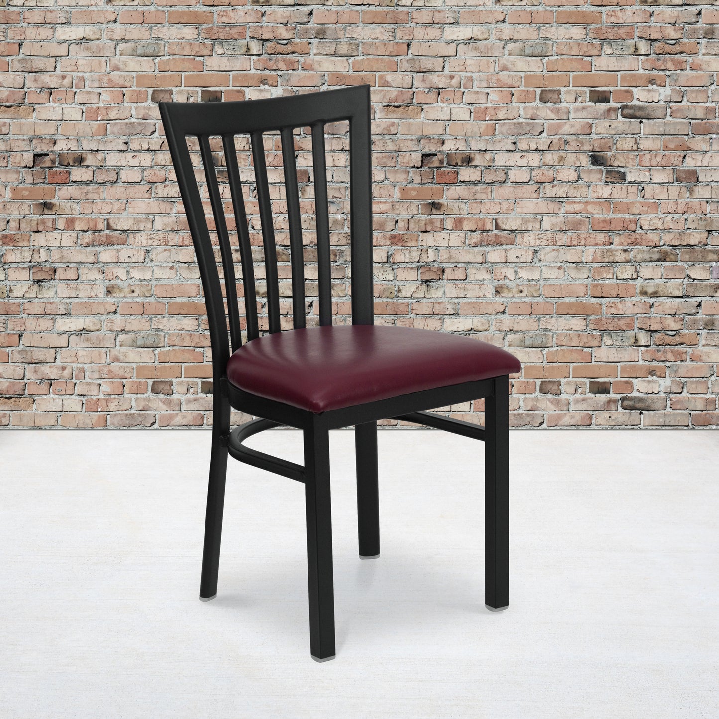 HERCULES Series Black School House Back Metal Restaurant Chair - Burgundy Vinyl Seat Burgundy Vinyl Seat/Black Metal Frame