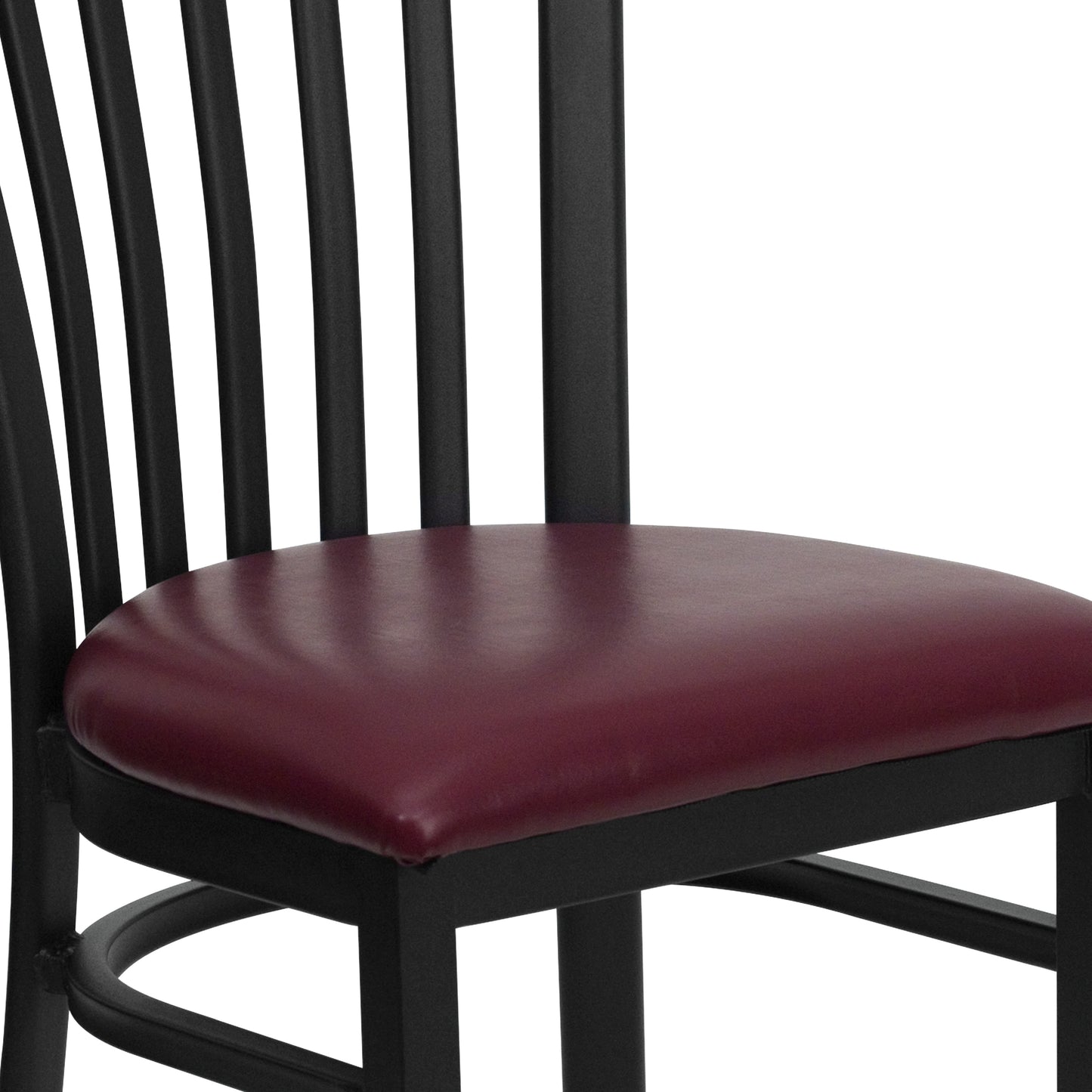 HERCULES Series Black School House Back Metal Restaurant Chair - Burgundy Vinyl Seat Burgundy Vinyl Seat/Black Metal Frame