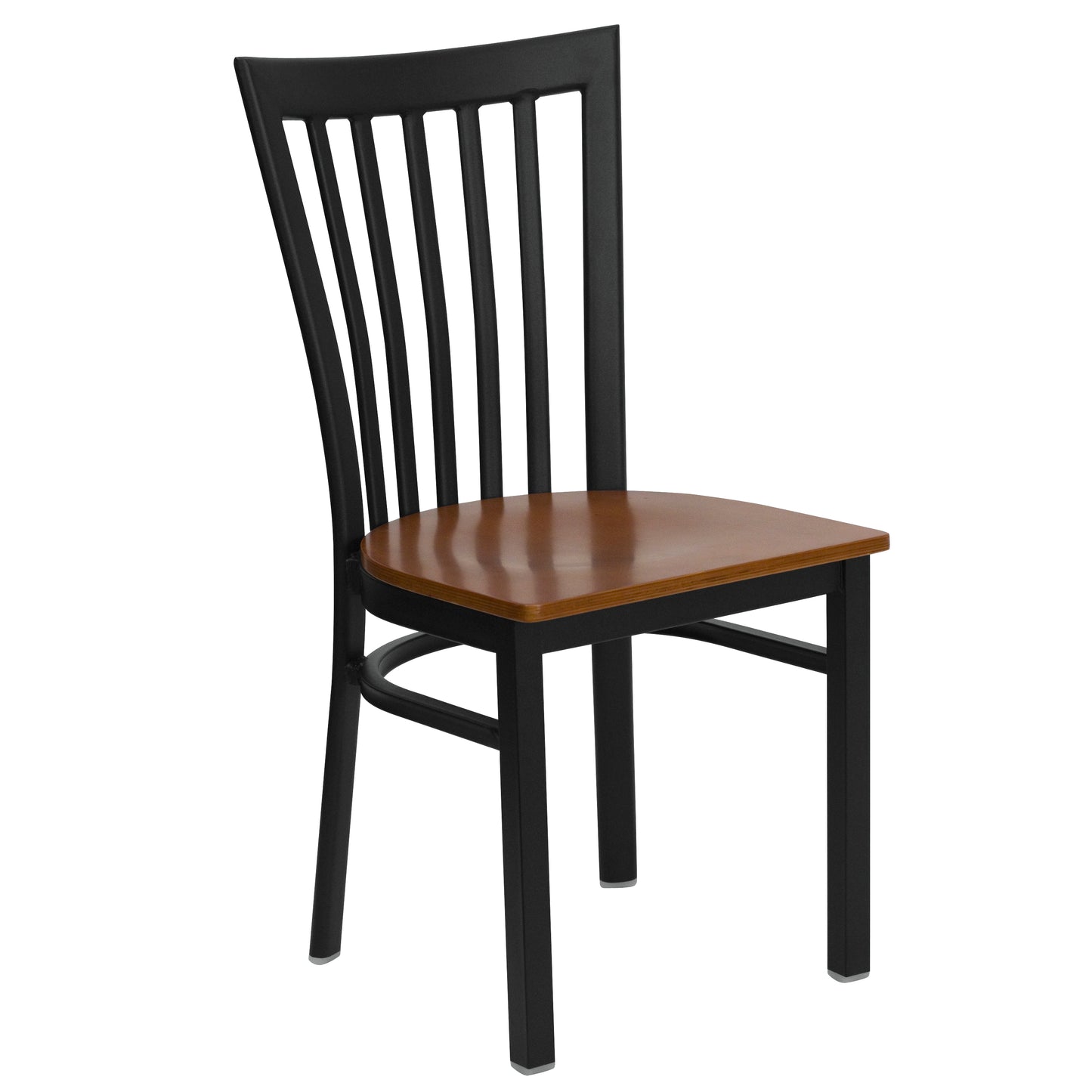 HERCULES Series Black School House Back Metal Restaurant Chair - Cherry Wood Seat Cherry Wood Seat/Black Metal Frame