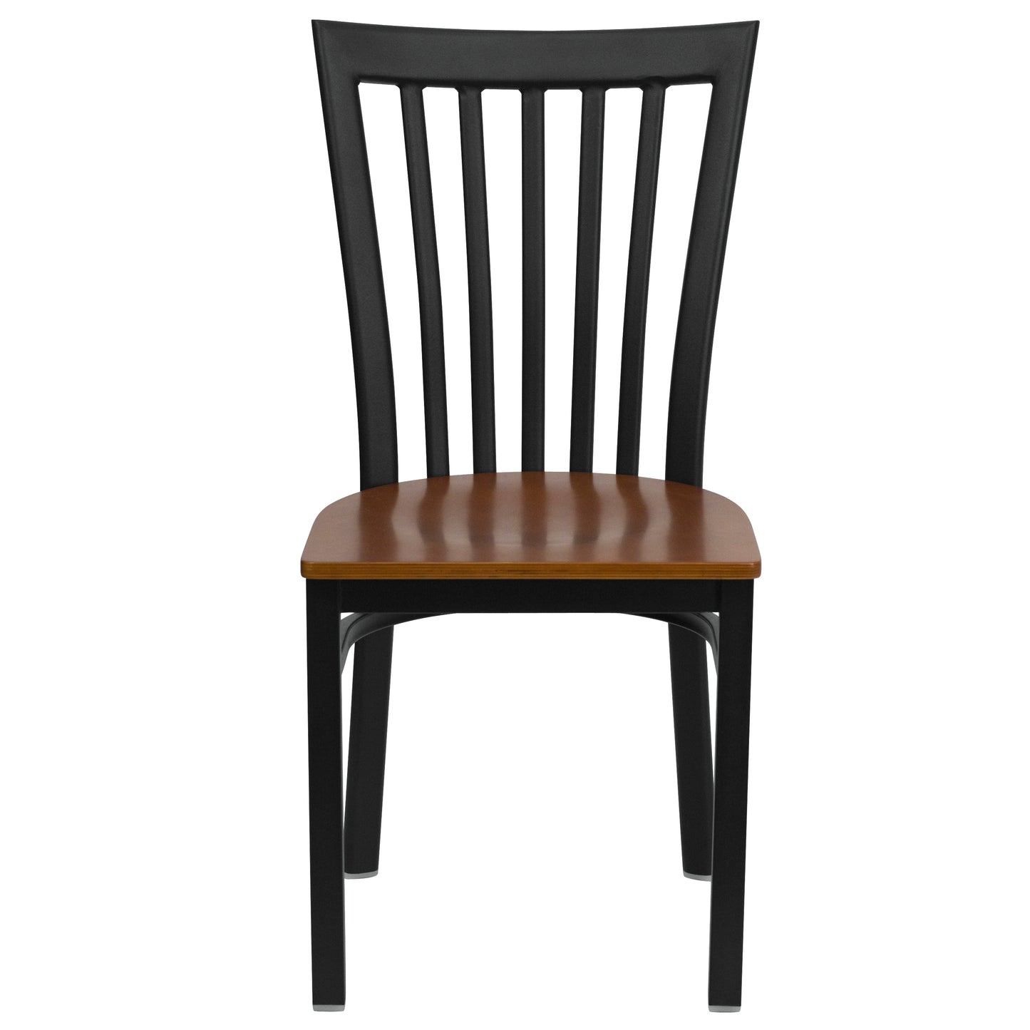 HERCULES Series Black School House Back Metal Restaurant Chair - Cherry Wood Seat Cherry Wood Seat/Black Metal Frame