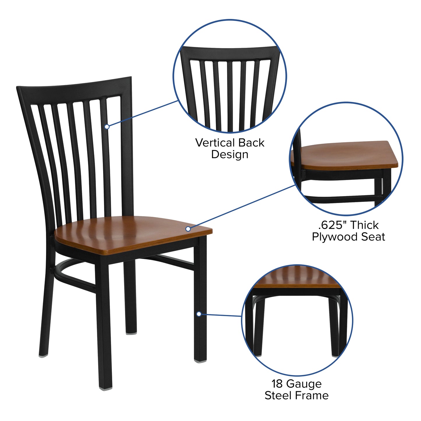 HERCULES Series Black School House Back Metal Restaurant Chair - Cherry Wood Seat Cherry Wood Seat/Black Metal Frame