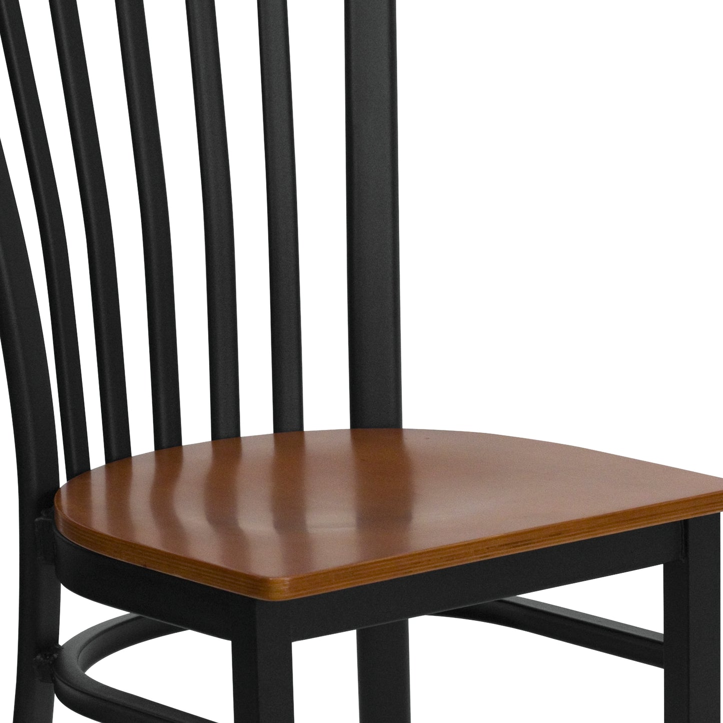 HERCULES Series Black School House Back Metal Restaurant Chair - Cherry Wood Seat Cherry Wood Seat/Black Metal Frame