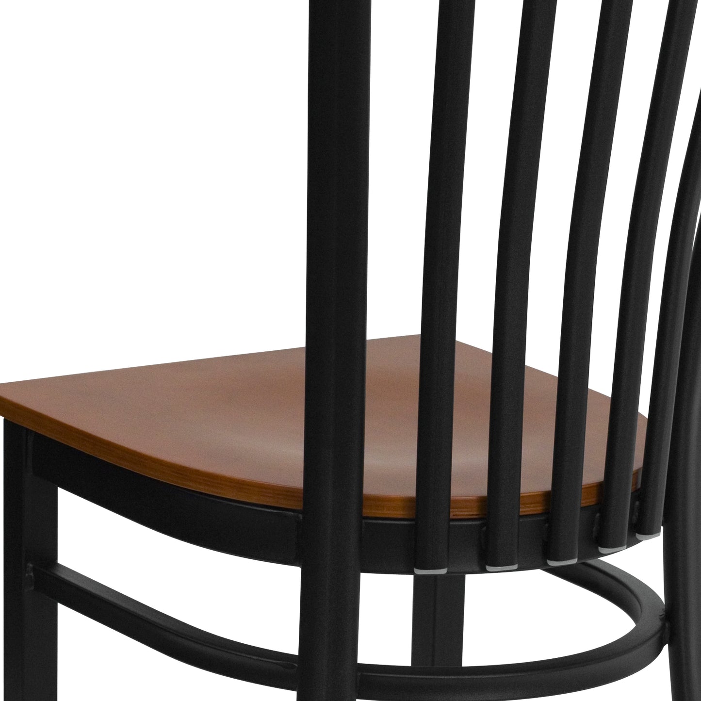 HERCULES Series Black School House Back Metal Restaurant Chair - Cherry Wood Seat Cherry Wood Seat/Black Metal Frame