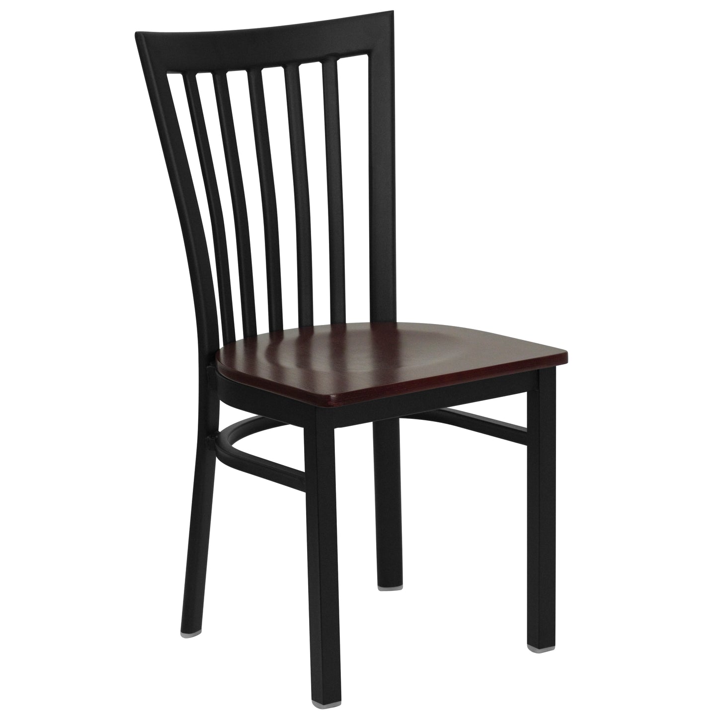 HERCULES Series Black School House Back Metal Restaurant Chair - Mahogany Wood Seat Mahogany Wood Seat/Black Metal Frame