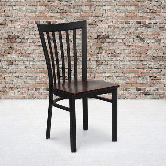 HERCULES Series Black School House Back Metal Restaurant Chair - Mahogany Wood Seat Mahogany Wood Seat/Black Metal Frame
