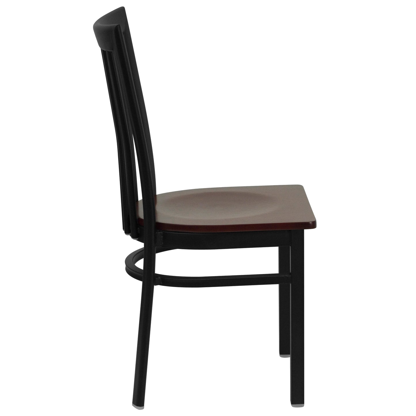 HERCULES Series Black School House Back Metal Restaurant Chair - Mahogany Wood Seat Mahogany Wood Seat/Black Metal Frame