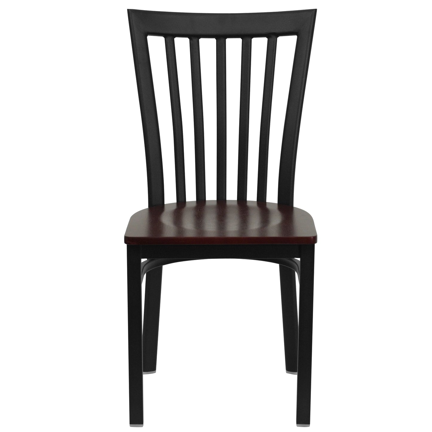 HERCULES Series Black School House Back Metal Restaurant Chair - Mahogany Wood Seat Mahogany Wood Seat/Black Metal Frame