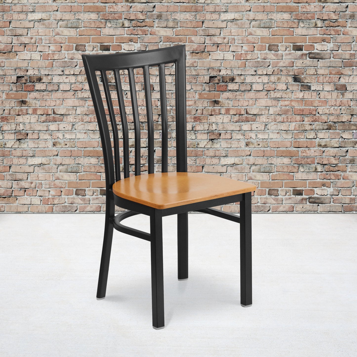 HERCULES Series Black School House Back Metal Restaurant Chair - Natural Wood Seat Natural Wood Seat/Black Metal Frame