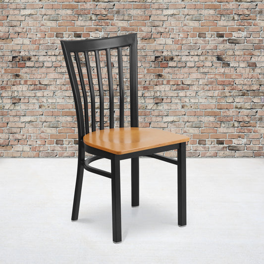HERCULES Series Black School House Back Metal Restaurant Chair - Natural Wood Seat Natural Wood Seat/Black Metal Frame