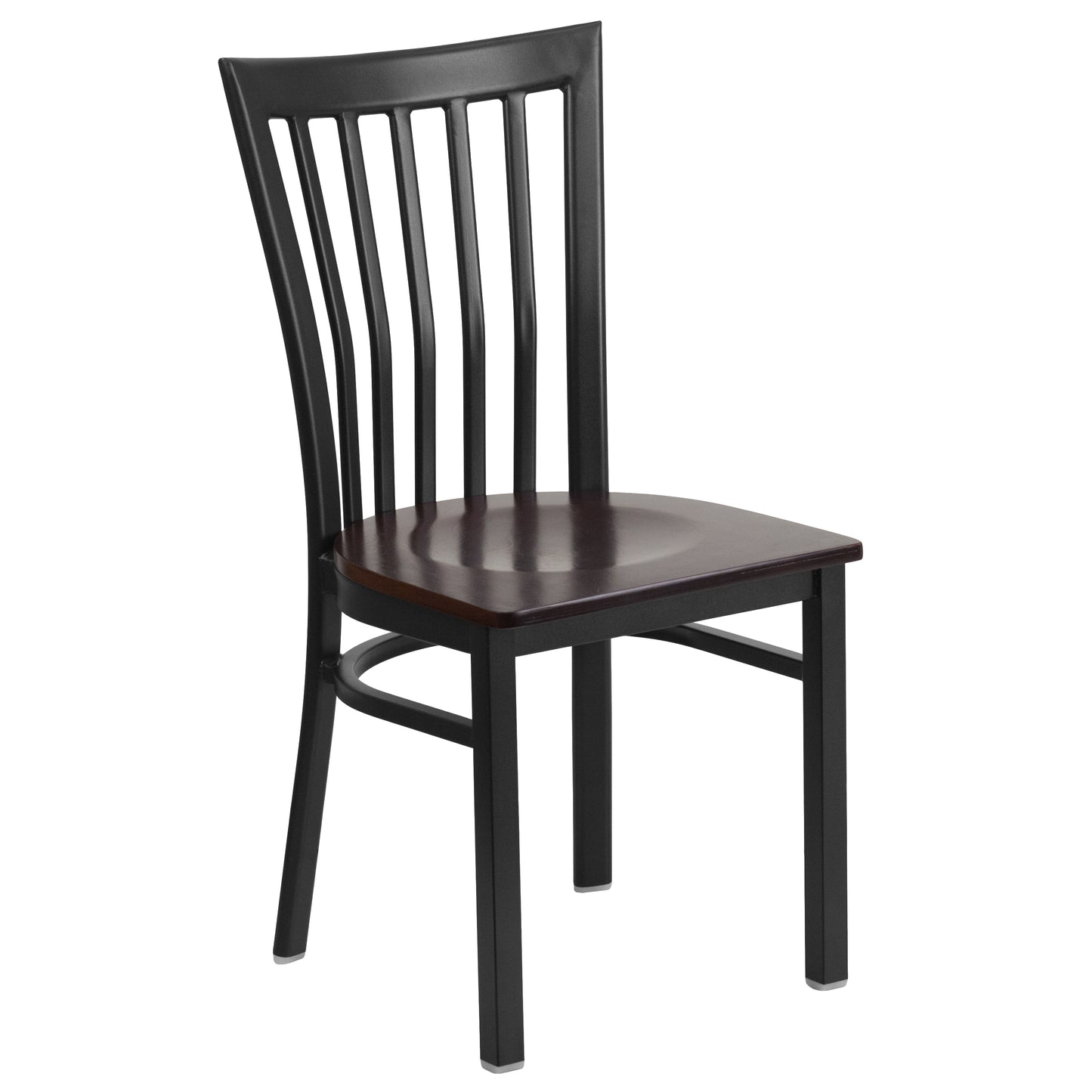HERCULES Series Black School House Back Metal Restaurant Chair - Walnut Wood Seat Walnut Wood Seat/Black Metal Frame