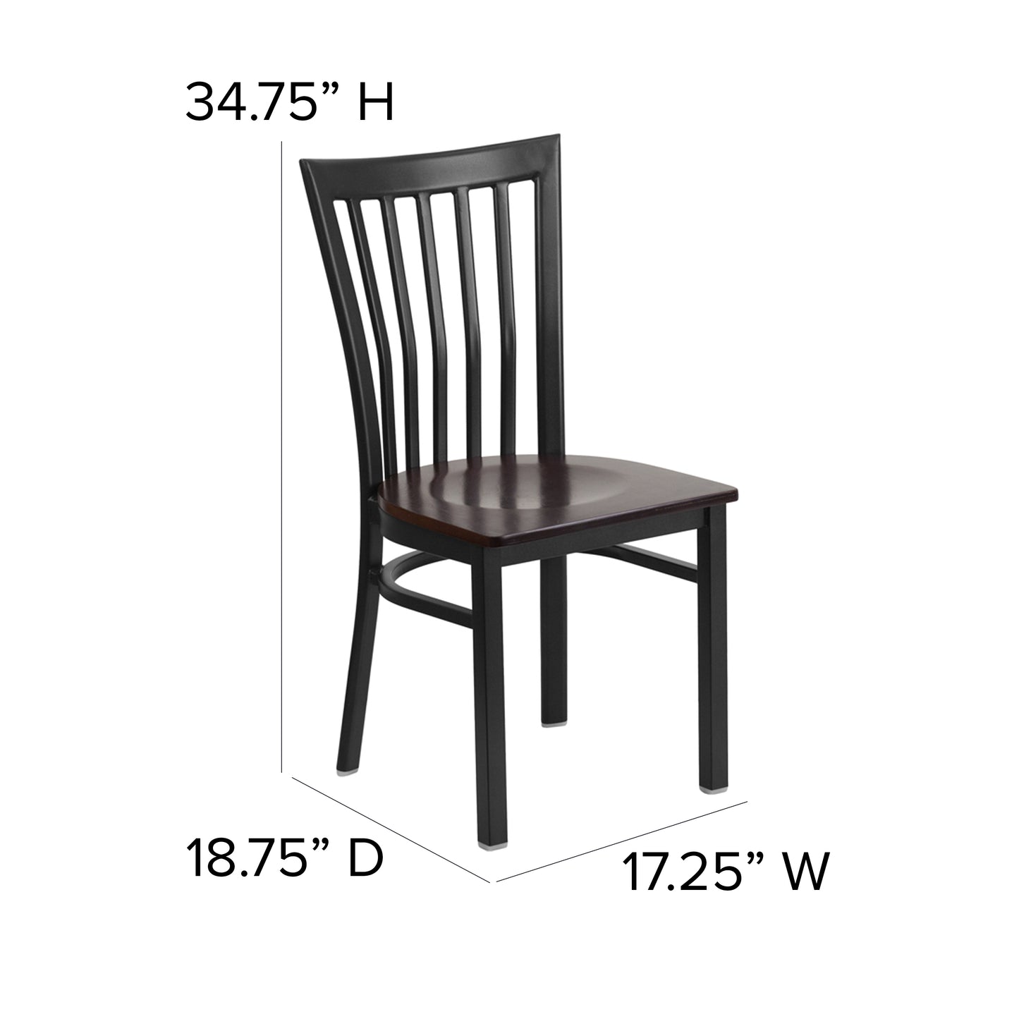 HERCULES Series Black School House Back Metal Restaurant Chair - Walnut Wood Seat Walnut Wood Seat/Black Metal Frame